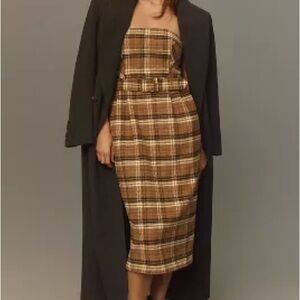 Anthropologie Brown Plaid Strapless Dress